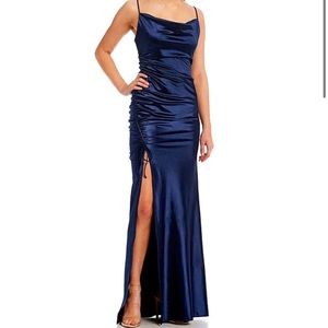 Prom Satin Blue Dress Slit